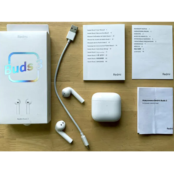 محتویات داخل جعبه هندزفری بی سیم شیائومی مدل REDMI BUDS 3 2021